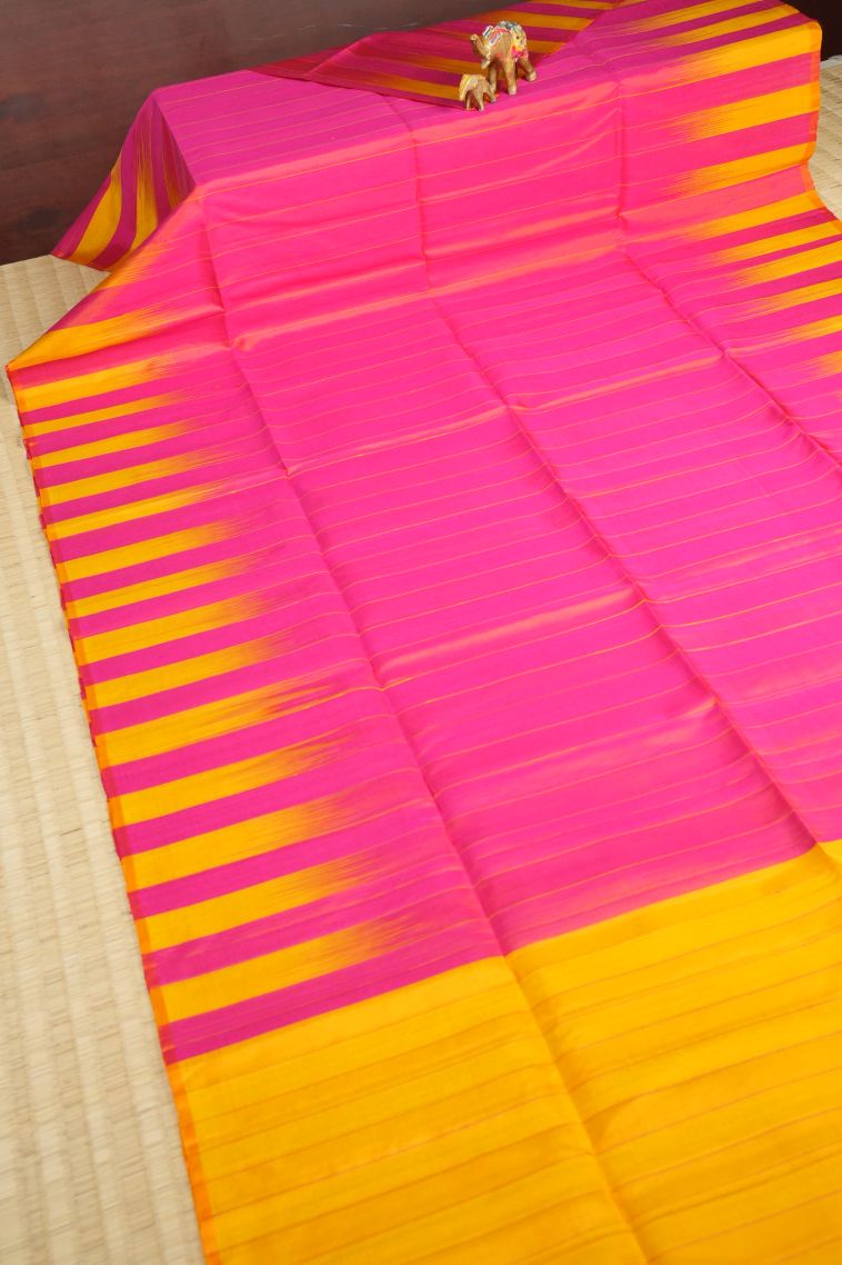 Strawberry Pink Soft Silk Saree with Without Zari Zari Plain view 2