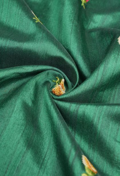 Basil Green Tussar Saree with Without Zari Zari Buttis (small Dots Or Motifs)