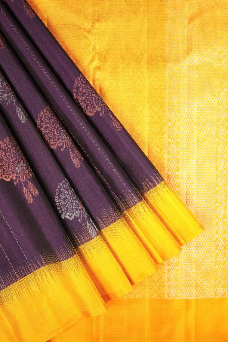 Bosenberry Purple Soft Silk Saree with Silver Zari Stripes view 1