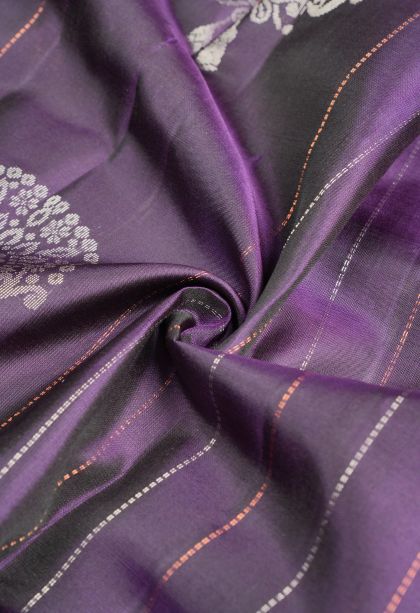 Bosenberry Purple Soft Silk Saree with Silver Zari Stripes