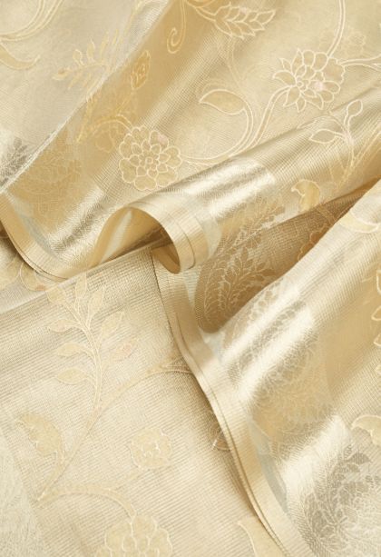 Cream White Organza Saree with Without Zari Zari Floral Patterns