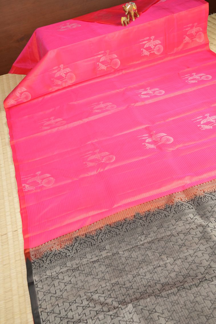 Strawberry Pink Soft Silk Saree with Silver Zari The Soft Silk Saree In Yellow Captures The Essence Of Tradition With I view 2