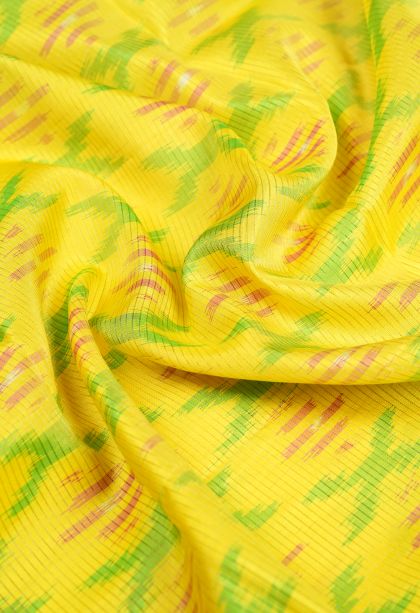 Lemon Yellow Soft Silk Saree with Gold Zari Ikkat