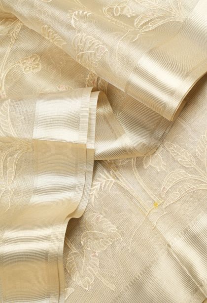 Gold Organza Saree with Without Zari Zari Floral Patterns