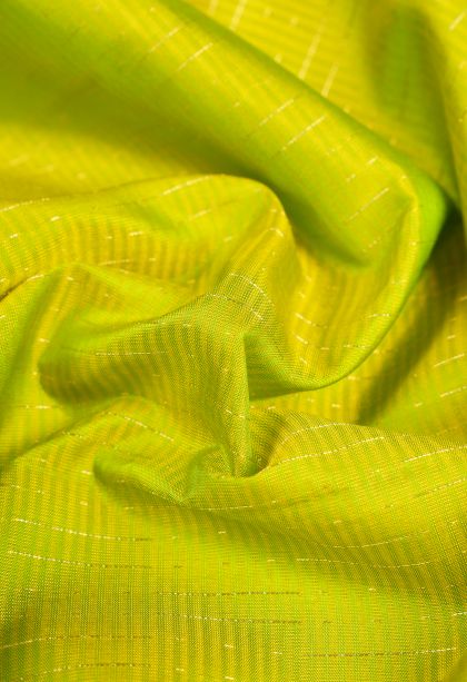 Lime Green Soft Silk Saree with Gold Zari Stripes