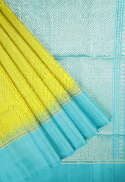 Lime Green Soft Silk Saree with Gold Zari Stripes