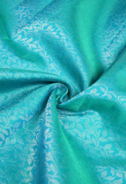 Arctic Blue Soft Silk Saree with Silver Zari Floral Patterns