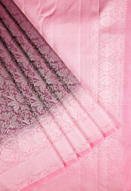 Magenta Purple Soft Silk Saree with Silver Zari Floral Patterns