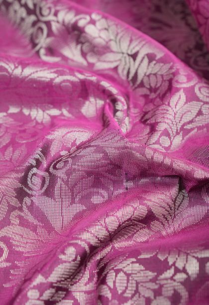 Magenta Purple Soft Silk Saree with Silver Zari Floral Patterns