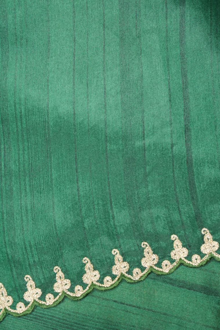 Basil Green Tussar Saree with Without Zari Zari Plain view 3
