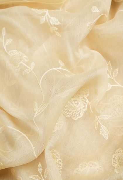 Cream White Organza Saree with Without Zari Zari Floral Patterns