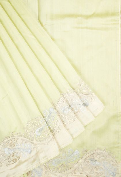 Pistachio Green Tussar Saree with Without Zari Zari Plain