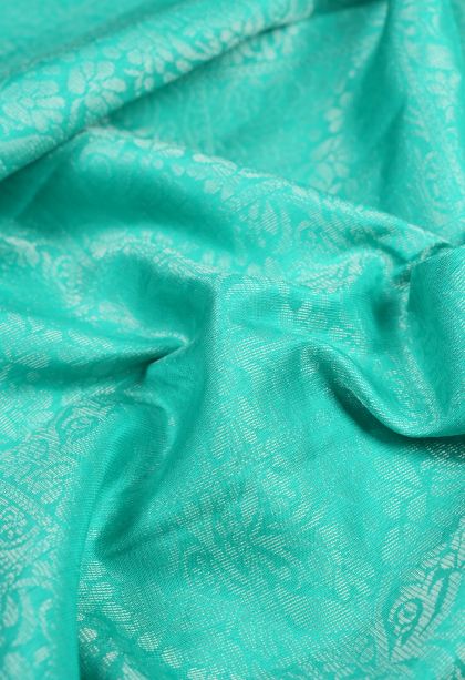 Arctic Blue Soft Silk Saree with Silver Zari Floral Patterns