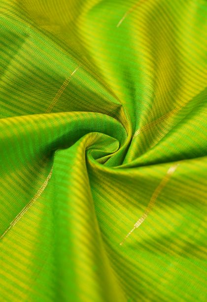 Chartreuse Green Soft Silk Saree with Gold Zari Stripes