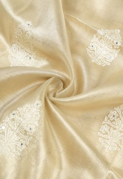 Gold Organza Saree with Without Zari Zari Floral Patterns