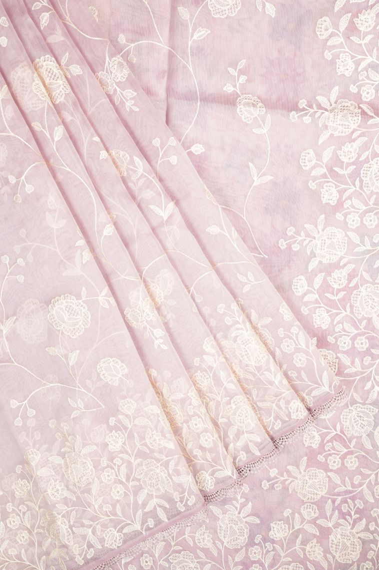 Crepe Pink Organza Saree with Without Zari Zari Floral Patterns view 1