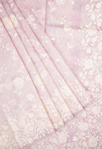 Crepe Pink Organza Saree with Without Zari Zari Floral Patterns