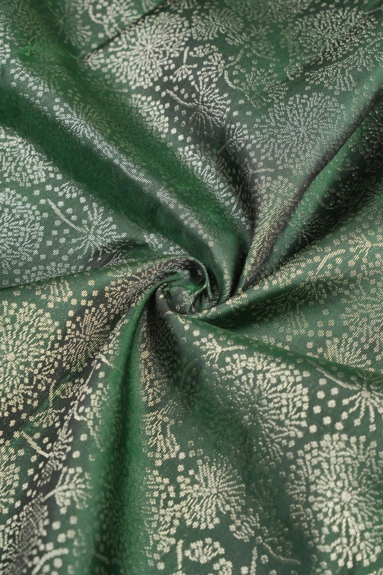 Bottle Green Soft Silk Saree with Silver Zari Floral Patterns view 4