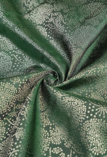Bottle Green Soft Silk Saree with Silver Zari Floral Patterns