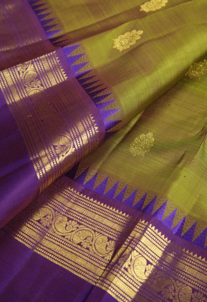 Paris Green Kanchipuram Silk Sarees with Gold Zari Buttis (small Dots Or Motifs)