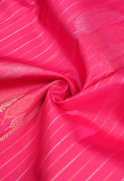 Hot Pink Soft Silk Saree with Silver Zari Stripes