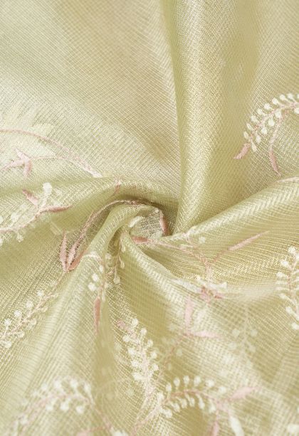 Pistachio Green Organza Saree with Without Zari Zari Floral Patterns