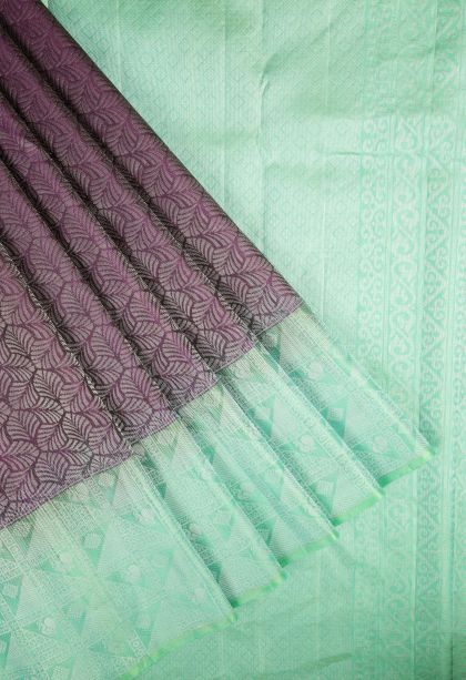 Bosenberry Purple Soft Silk Saree with Silver Zari Floral Patterns