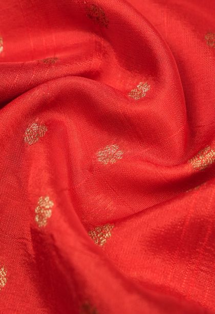 Candy Red Banaras Sarees with Copper Zari Buttis (small Dots Or Motifs)