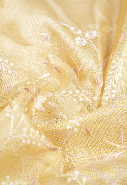 Beige Yellow Organza Saree with Without Zari Zari Floral Patterns