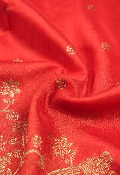 Candy Red Banaras Sarees with Copper Zari Buttis (small Dots Or Motifs)