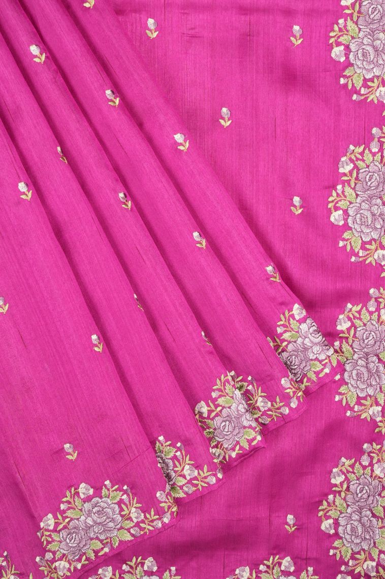 Magenta Purple Tussar Saree with Without Zari Zari Buttis (small Dots Or Motifs) view 1