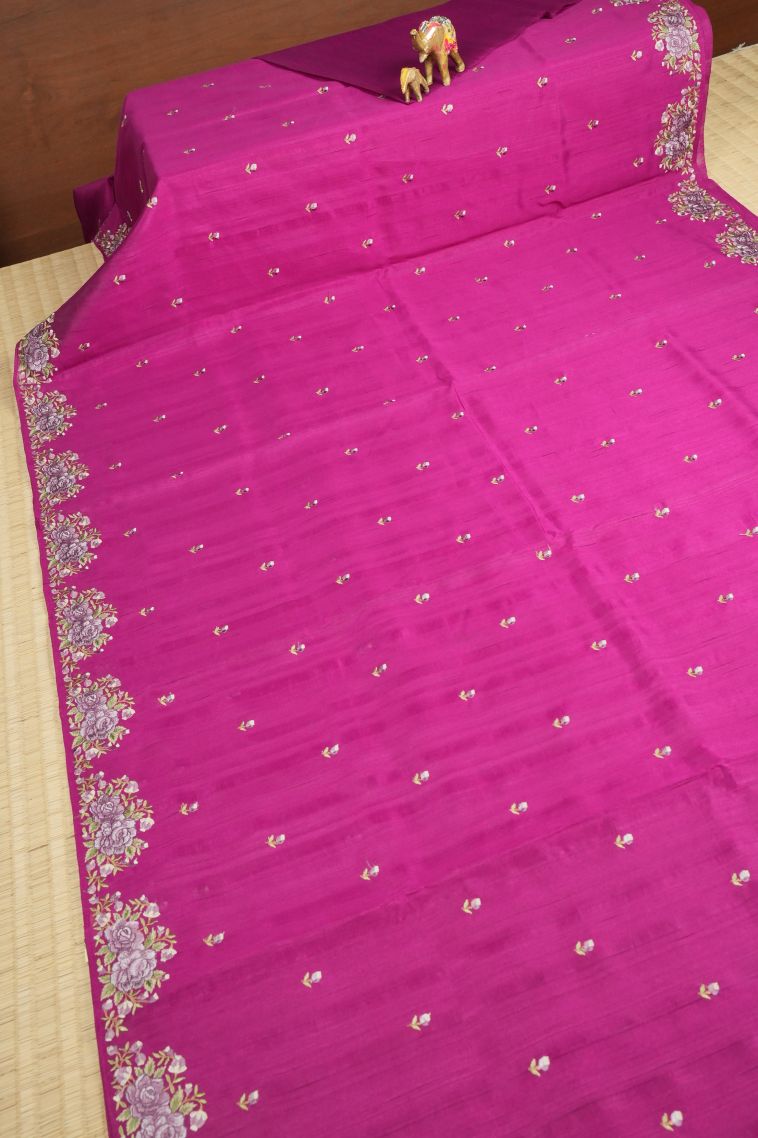 Magenta Purple Tussar Saree with Without Zari Zari Buttis (small Dots Or Motifs) view 2