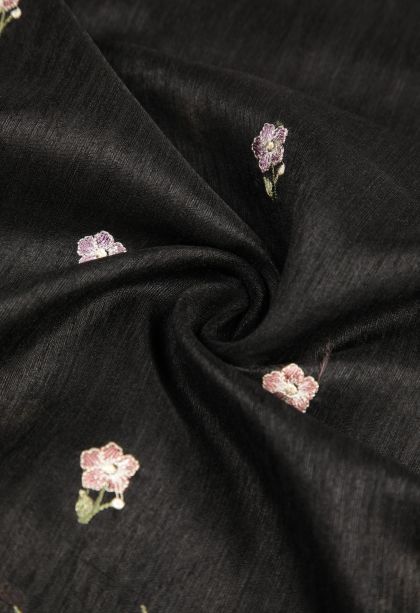 Asphalt Black Tussar Saree with Without Zari Zari Buttis (small Dots Or Motifs)