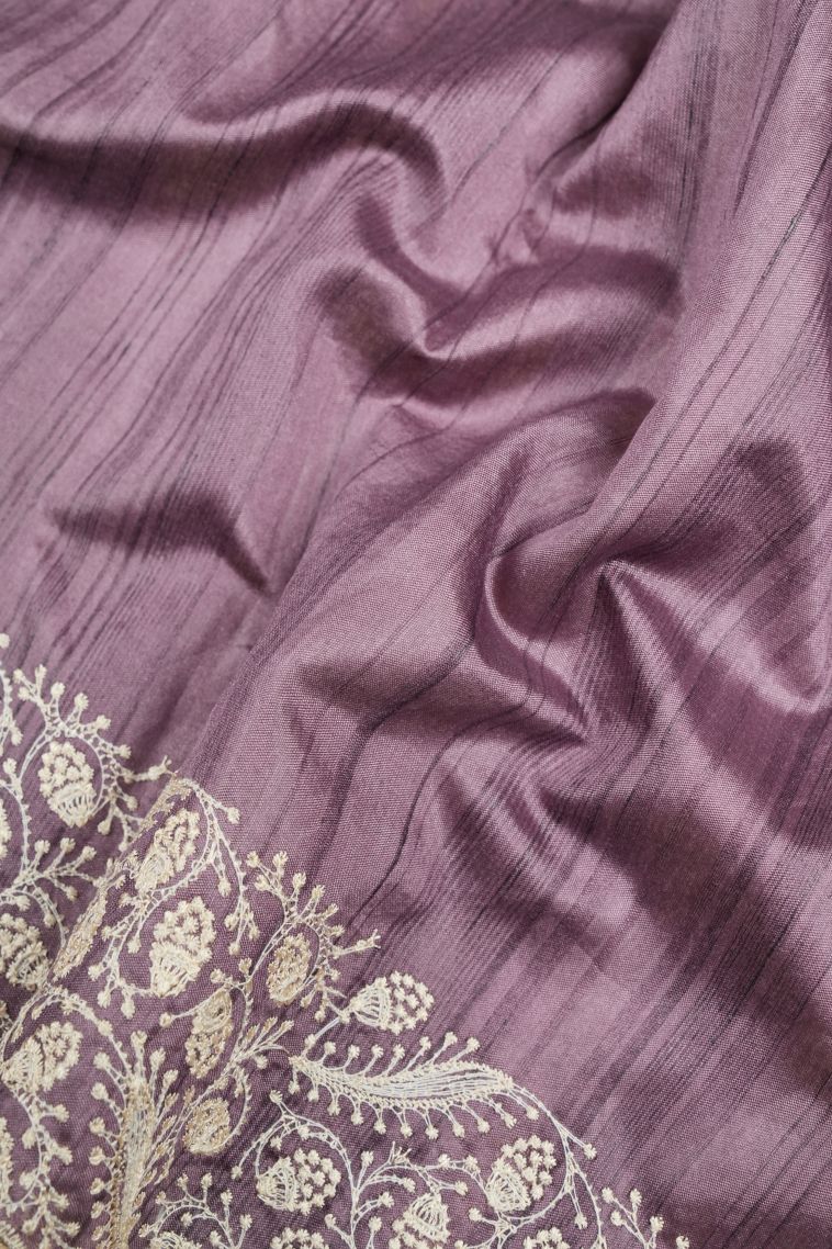 Mauve Purple Tussar Saree with Without Zari Zari Buttis (small Dots Or Motifs) view 3