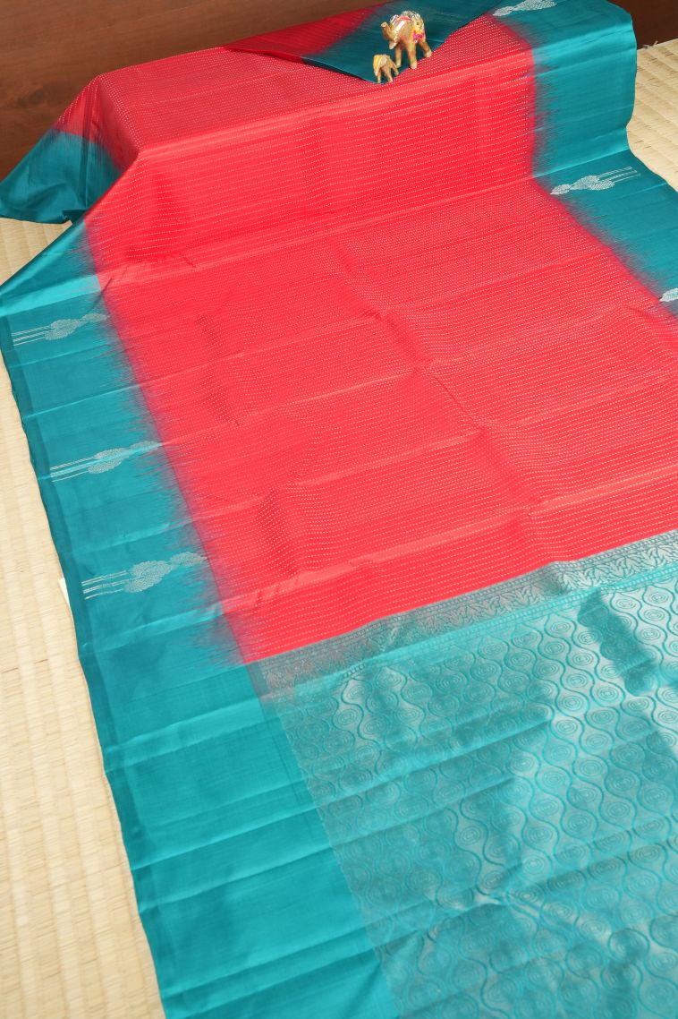 Punch Pink Soft Silk Saree with Silver Zari Stripes view 2