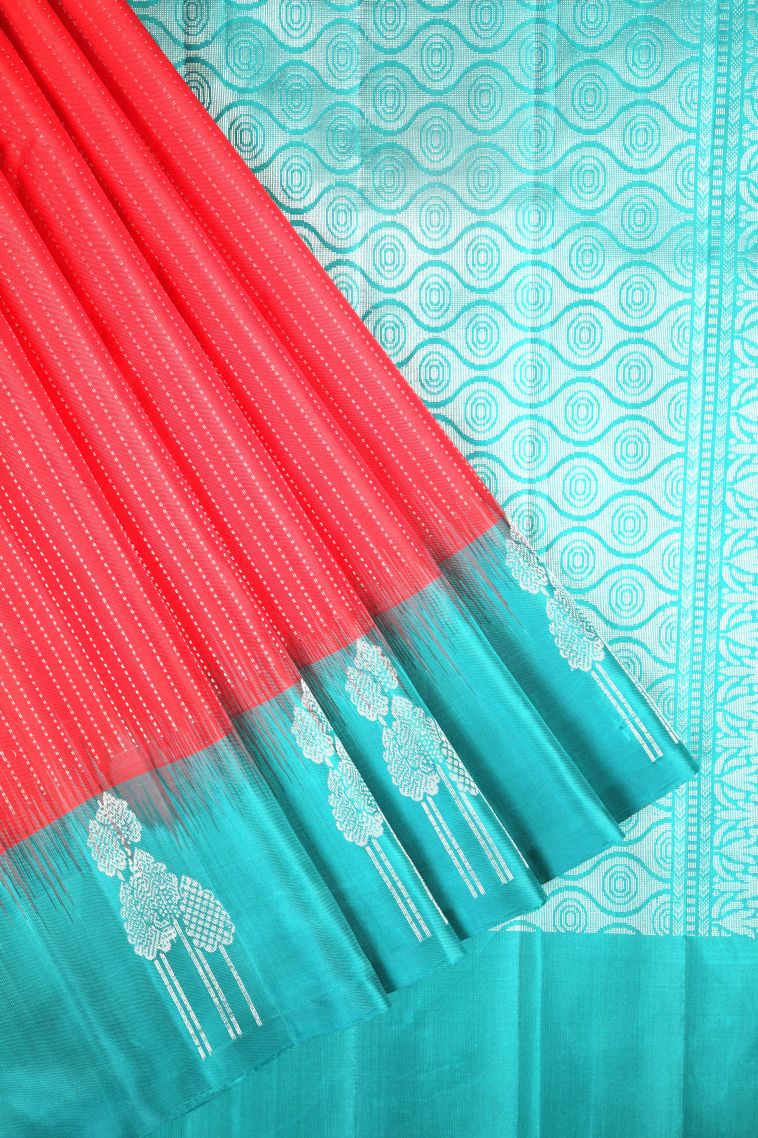 Punch Pink Soft Silk Saree with Silver Zari Stripes view 1