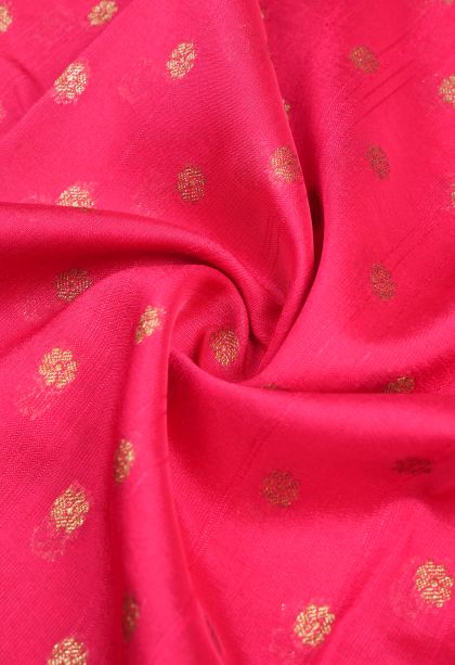 Punch Pink Banaras Sarees with Copper Zari Buttis (small Dots Or Motifs)