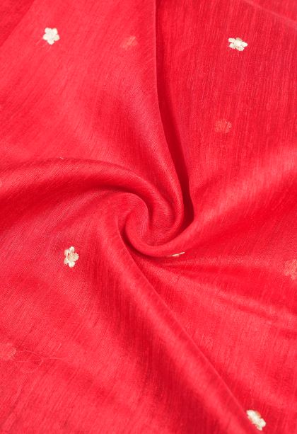 Rose  Red Tussar Saree with Without Zari Zari Buttis (small Dots Or Motifs)