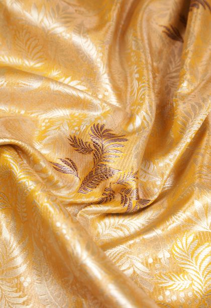 Gold Tissue Silk Sarees with Silver Zari Floral Patterns