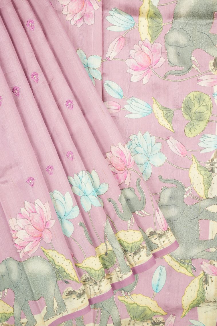 Ballet Pink Tussar Saree with Without Zari Zari Buttis (small Dots Or Motifs) view 1
