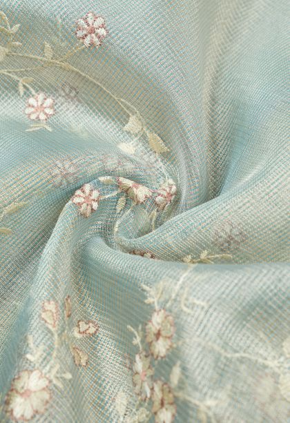 Cerulean Blue Organza Saree with Without Zari Zari Floral Patterns