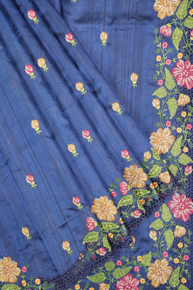 Azure Blue Tussar Saree with Without Zari Zari Buttis (small Dots Or Motifs) view 1