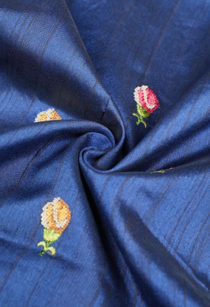Azure Blue Tussar Saree with Without Zari Zari Buttis (small Dots Or Motifs)