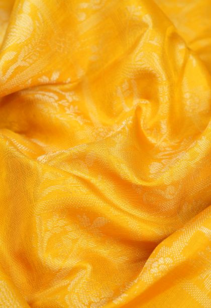 Latte Yellow Soft Silk Saree with Silver Zari Floral Patterns