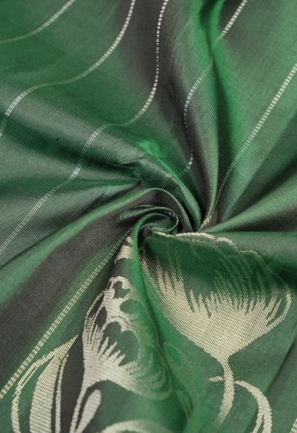 Basil Green Soft Silk Saree with Silver Zari Stripes