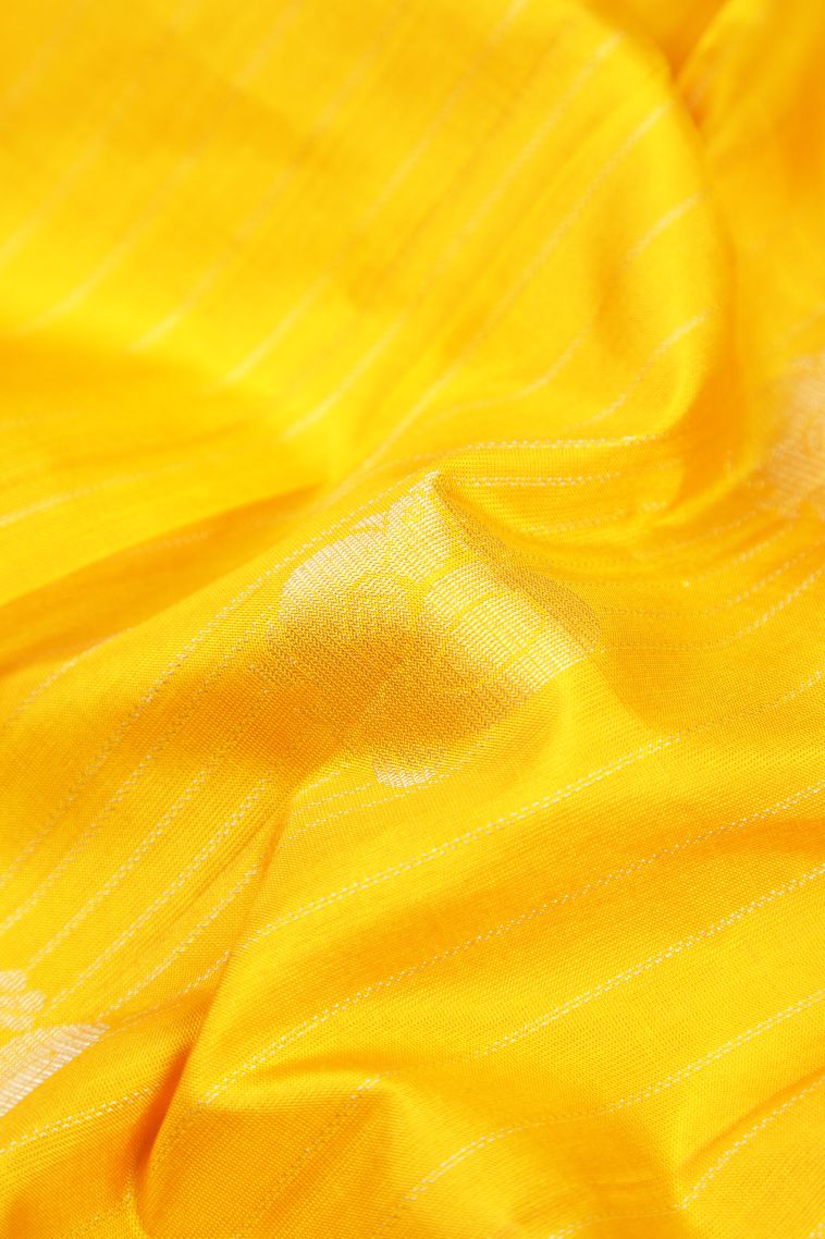 Lemon Yellow Soft Silk Saree with Silver Zari Stripes view 4