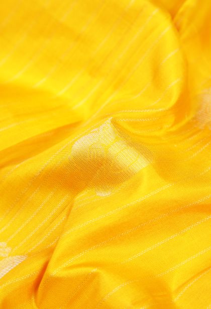Lemon Yellow Soft Silk Saree with Silver Zari Stripes