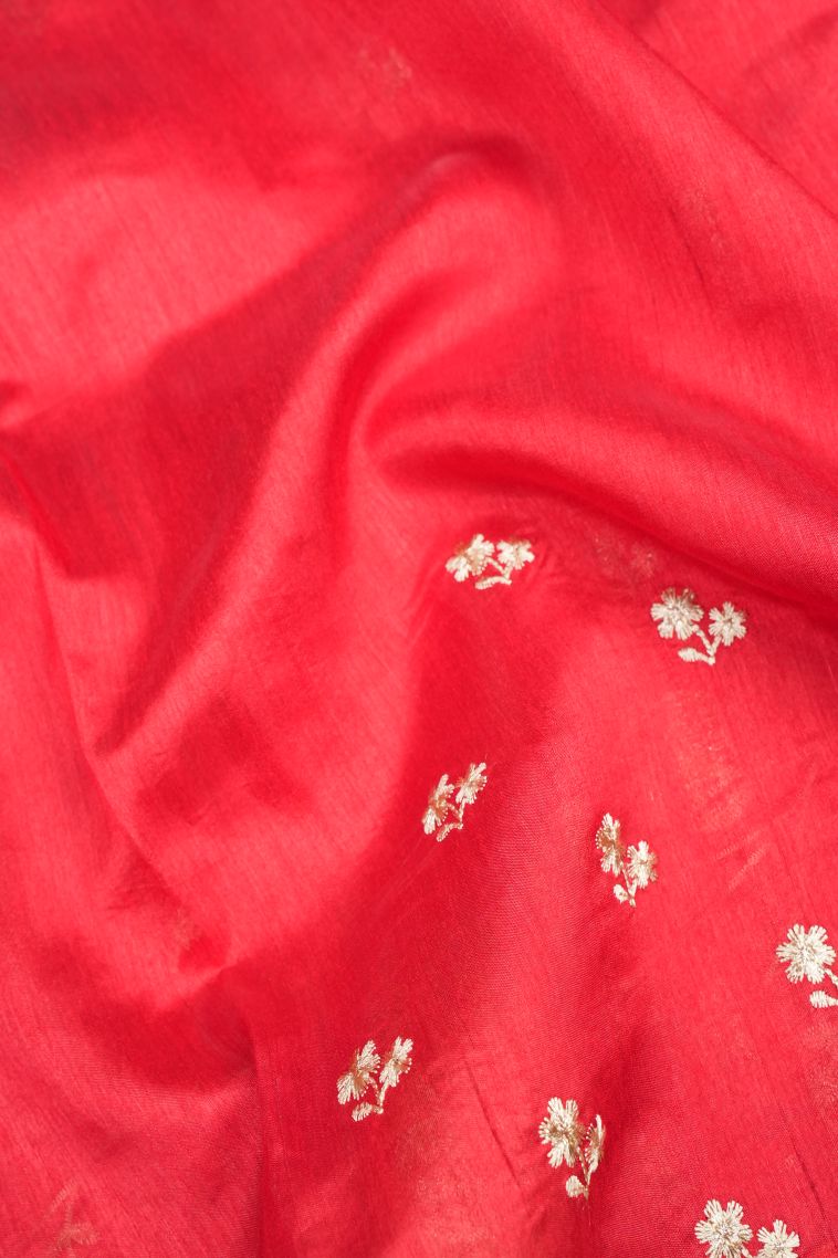 Rose  Red Tussar Saree with Without Zari Zari Buttis (small Dots Or Motifs) view 3