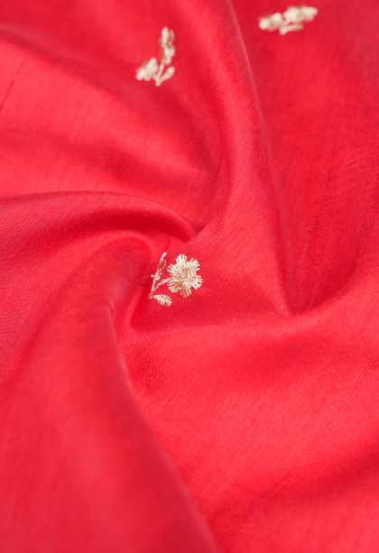 Rose  Red Tussar Saree with Without Zari Zari Buttis (small Dots Or Motifs)