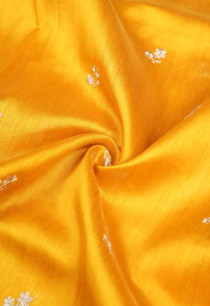 Lemon Yellow Tussar Saree with Without Zari Zari Buttis (small Dots Or Motifs)